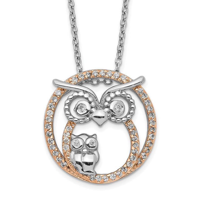 Sterlingsilber Cheryl M Rhodiniert und Rose Vergoldet Brillant-cut Zirkonia Owls Kreis 18.25 Zoll Halskette