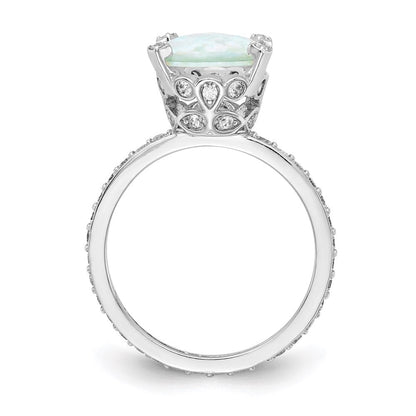Sterlingsilber Cheryl M Rhodiniert Cabochon Im Labor Erzeugt Opal und Brillant-cut Zirkonia Oval mit Seite Steine Ring