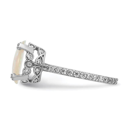 Sterlingsilber Cheryl M Rhodiniert Cabochon Im Labor Erzeugt Opal und Brillant-cut Zirkonia Oval mit Seite Steine Ring