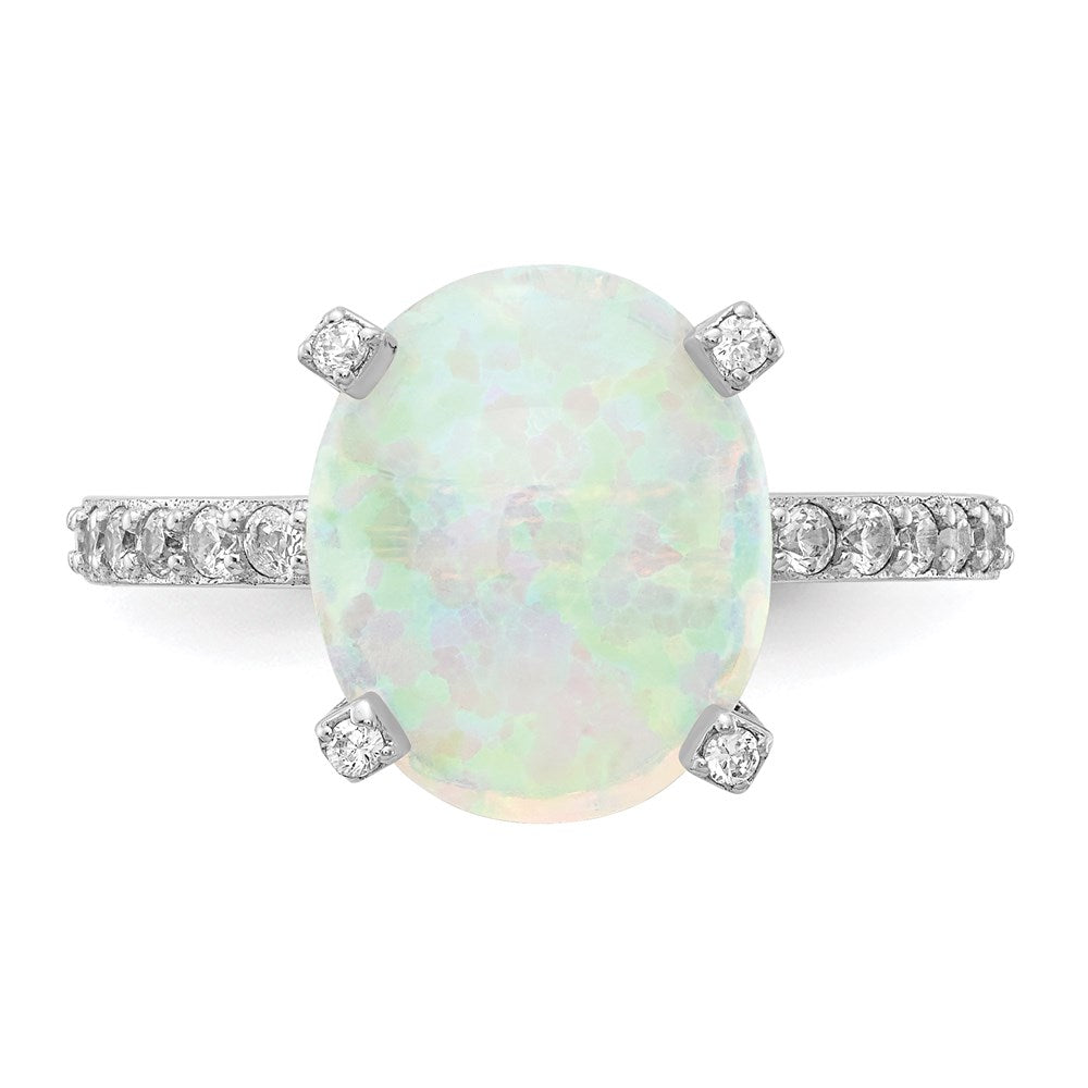 Sterlingsilber Cheryl M Rhodiniert Cabochon Im Labor Erzeugt Opal und Brillant-cut Zirkonia Oval mit Seite Steine Ring