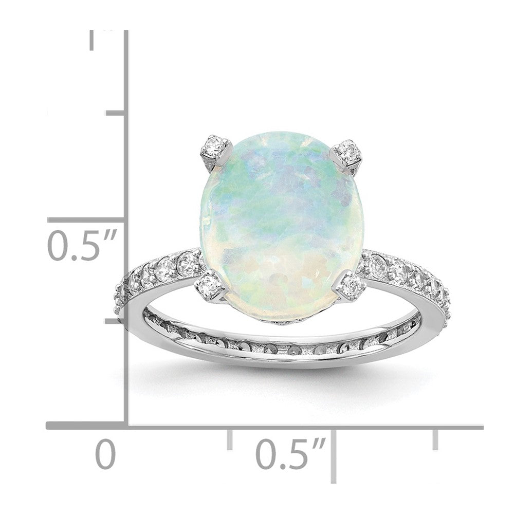 Sterlingsilber Cheryl M Rhodiniert Cabochon Im Labor Erzeugt Opal und Brillant-cut Zirkonia Oval mit Seite Steine Ring