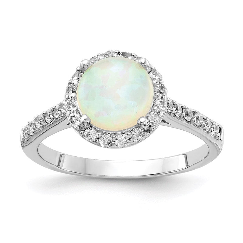 Sterlingsilber Cheryl M Rhodiniert Cabochon Im Labor Erzeugt Opal und Brillant-cut Zirkonia Heiligenschein Ring