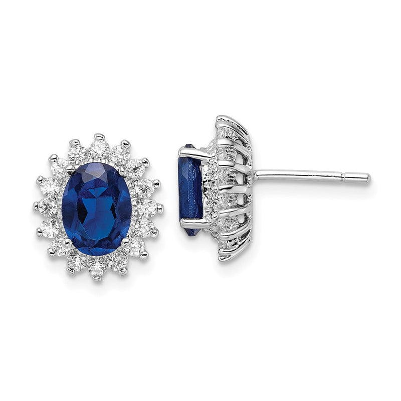 Sterlingsilber Cheryl M Rhodiniert Brillant-cut Im Labor Erzeugt Dunkel Blau Spinell und Weiß Zirkonia Oval Heiligenschein Ohrstecker