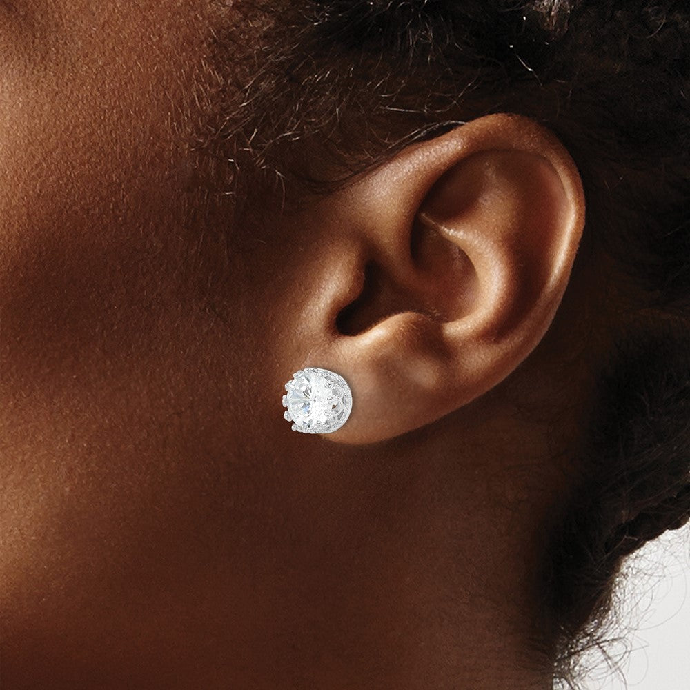 Sterlingsilber Cheryl M Rhodiniert Brillant-cut Zirkonia 8mm Krone Stecker Ohrstecker