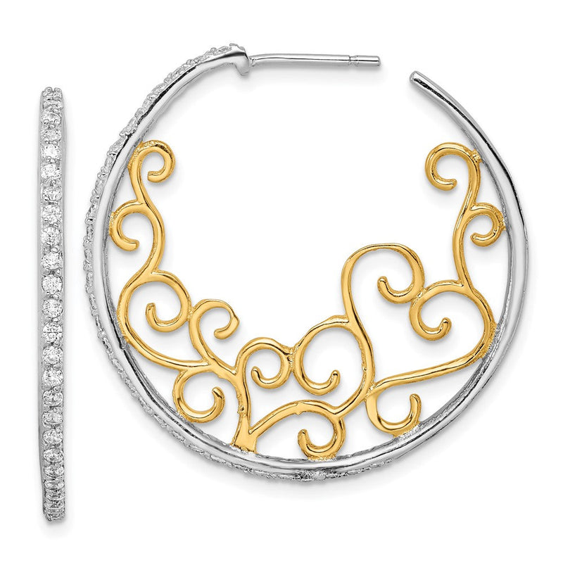 Sterlingsilber Cheryl M Rhodiniert und Vergoldet Brillant-cut Zirkonia Wirbel Rund Stecker Creolen