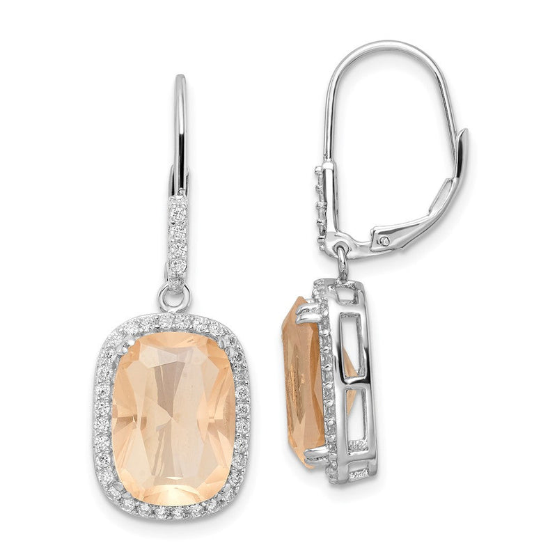 Sterlingsilber Cheryl M Rhodiniert Peach Länglich Kissen-cut Zirkonia und Weiß Brillant-cut Heiligenschein Brisur Ohrhänger