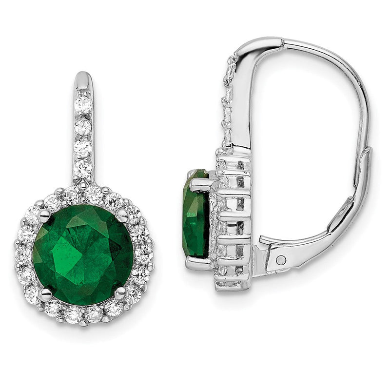 Sterlingsilber Cheryl M Rhodiniert Brillant-cut Grün Glas und Weiß Zirkonia Heiligenschein Ohrhänger mit Brisur