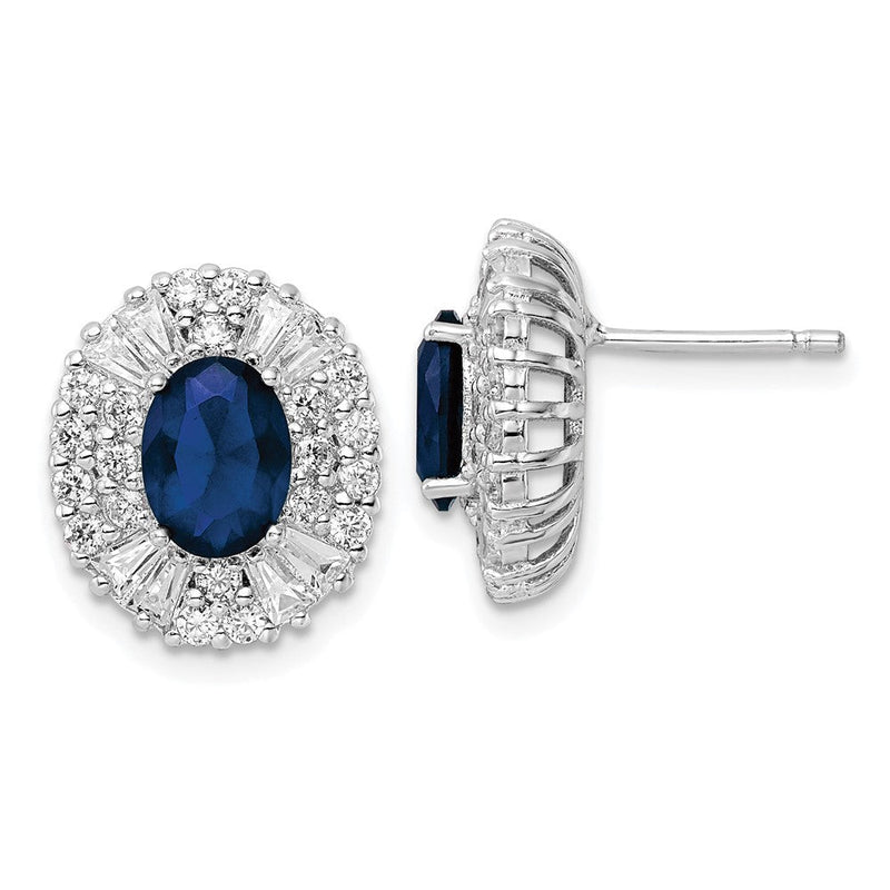 Sterlingsilber Cheryl M Rhodiniert Brillant-cut Im Labor Erzeugt Dunkel Blau Spinell und Verjüngt Baguette-cut/brilliant-cut Weiß Zirkonia Oval Heiligenschein Ohrstecker
