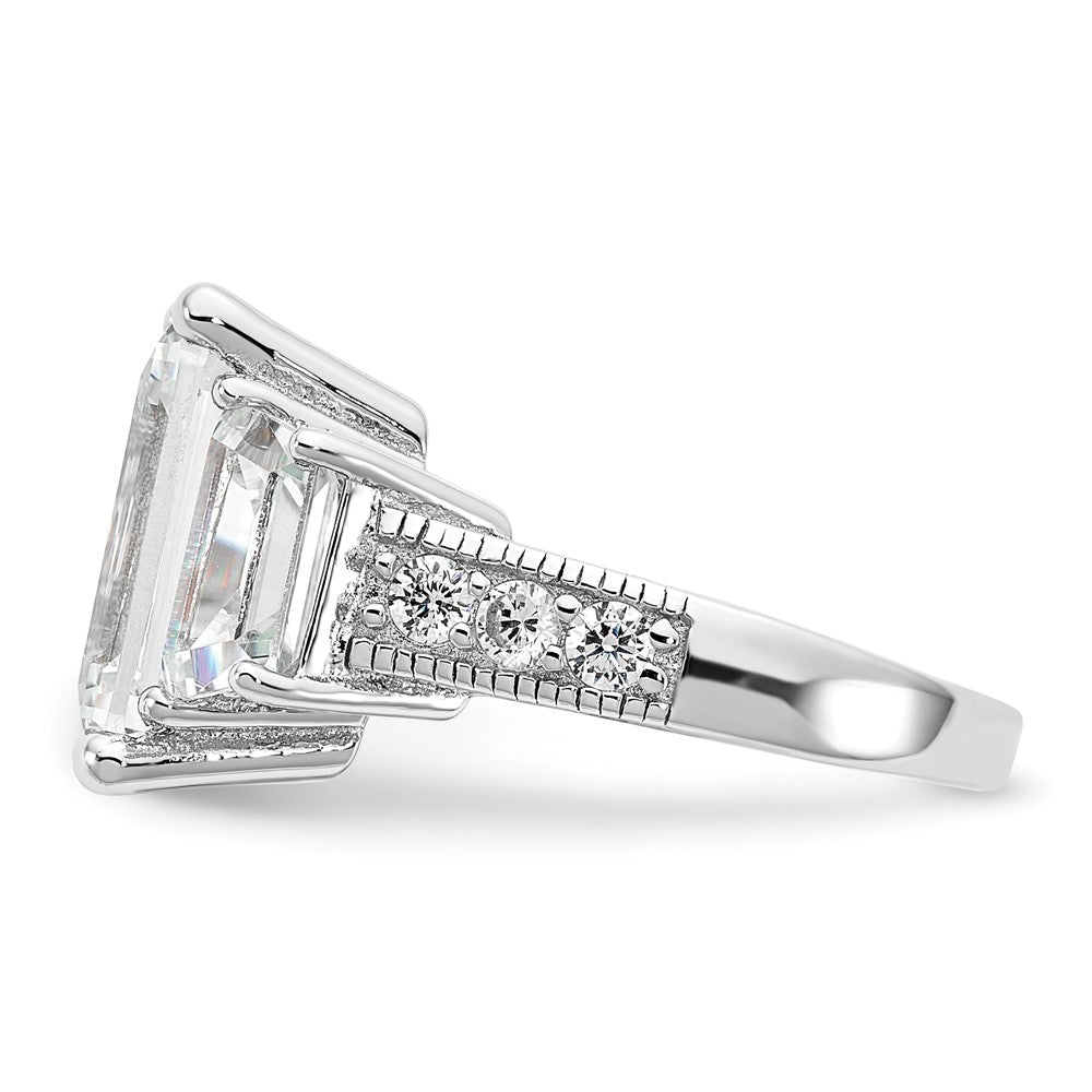 Sterlingsilber Cheryl M Rhodiniert Fantasie Smaragd-cut und Brillant-cut Zirkonia 3 Stein Ring