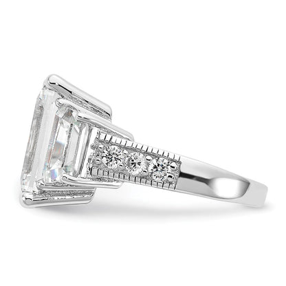 Sterlingsilber Cheryl M Rhodiniert Fantasie Smaragd-cut und Brillant-cut Zirkonia 3 Stein Ring