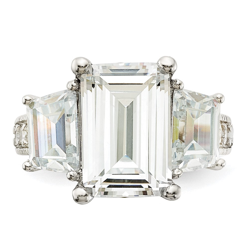 Sterlingsilber Cheryl M Rhodiniert Fantasie Smaragd-cut und Brillant-cut Zirkonia 3 Stein Ring