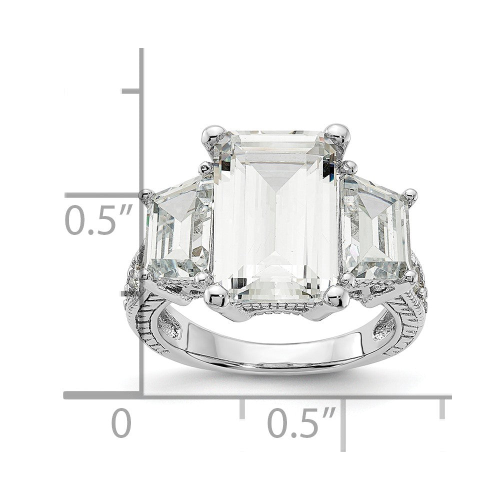Sterlingsilber Cheryl M Rhodiniert Fantasie Smaragd-cut und Brillant-cut Zirkonia 3 Stein Ring