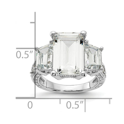 Sterlingsilber Cheryl M Rhodiniert Fantasie Smaragd-cut und Brillant-cut Zirkonia 3 Stein Ring