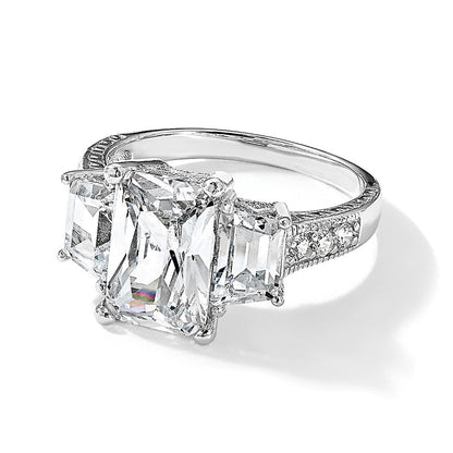 Sterlingsilber Cheryl M Rhodiniert Fantasie Smaragd-cut und Brillant-cut Zirkonia 3 Stein Ring