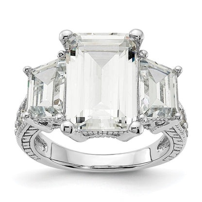 Sterlingsilber Cheryl M Rhodiniert Fantasie Smaragd-cut und Brillant-cut Zirkonia 3 Stein Ring