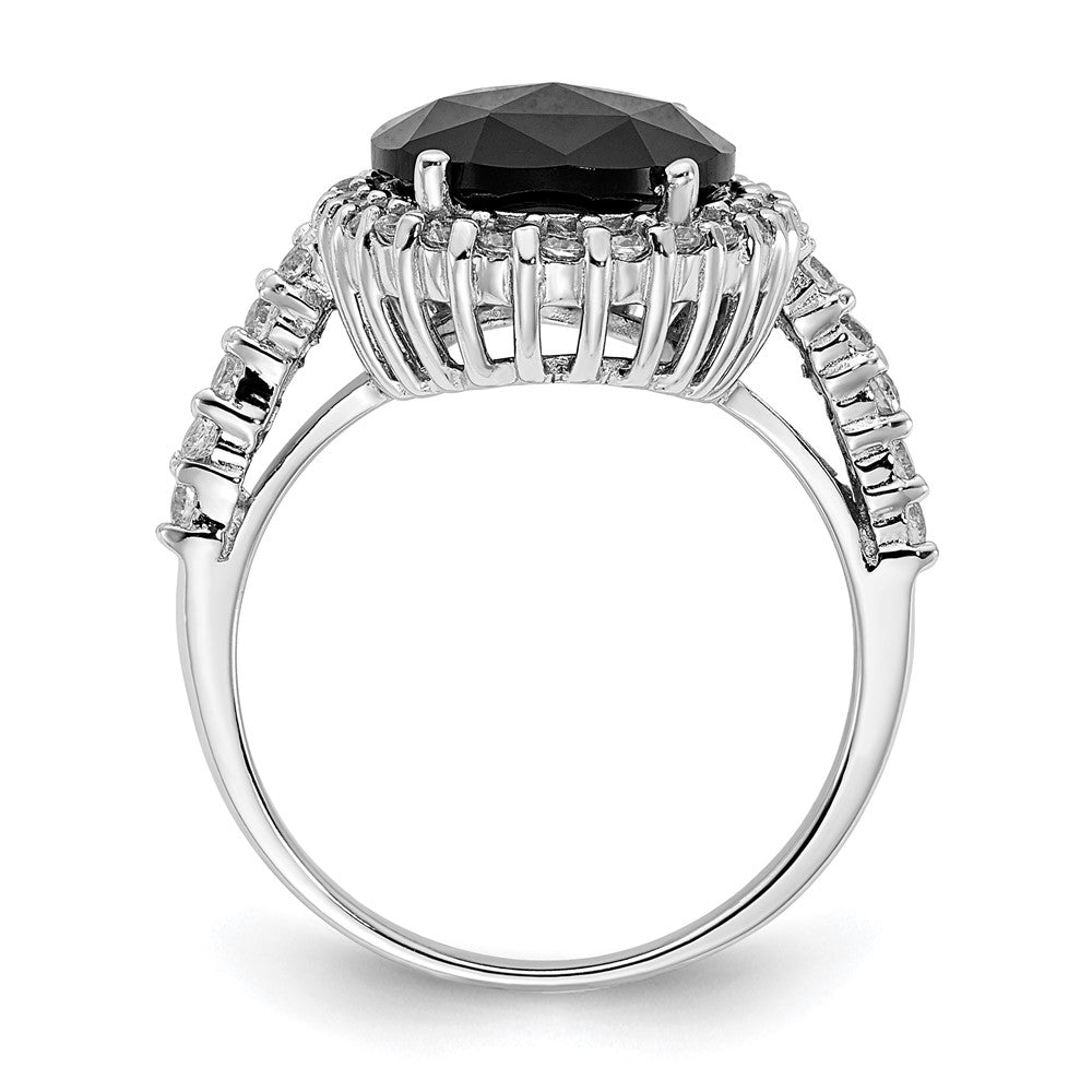Sterlingsilber Cheryl M Rhodiniert Karo-cut Schwarz Zirkonia und Brillant-cut Weiß Oval Heiligenschein Ring