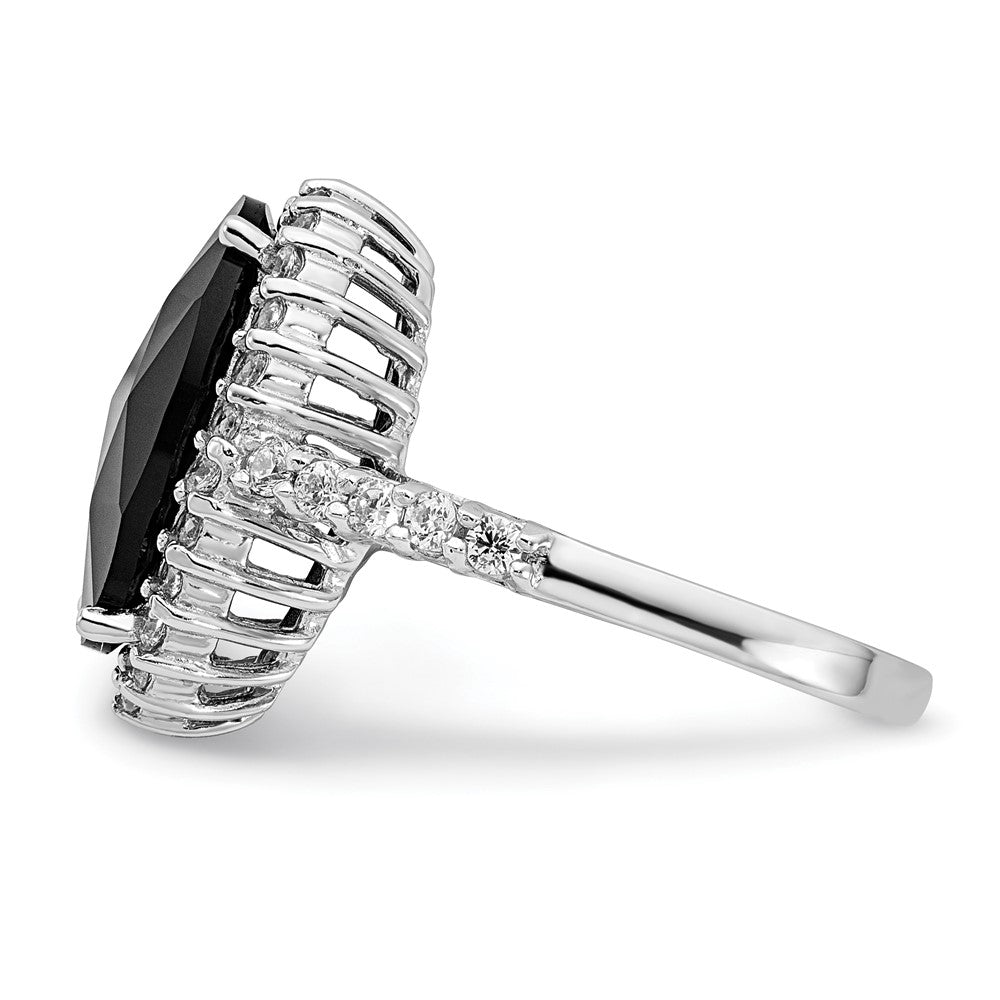 Sterlingsilber Cheryl M Rhodiniert Karo-cut Schwarz Zirkonia und Brillant-cut Weiß Oval Heiligenschein Ring