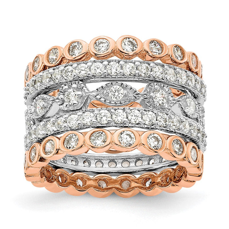 Sterlingsilber Cheryl M Rhodiniert und Rose Vergoldet Brillant-cut Zirkonia 5 Stück Memoire Ring Set