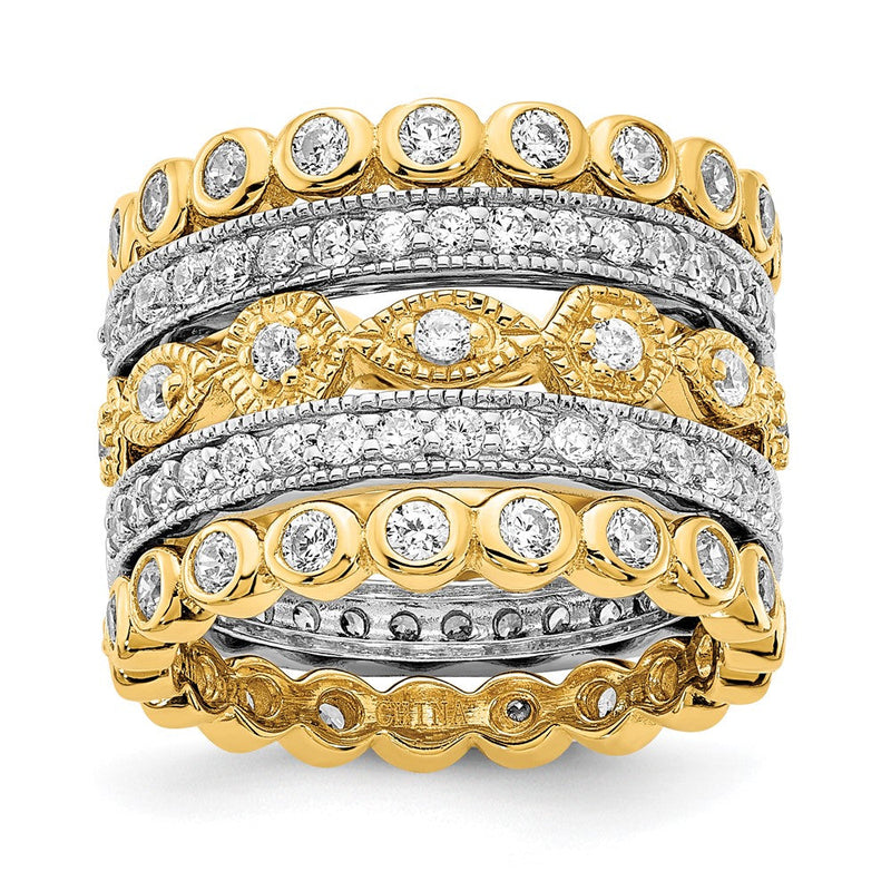 Sterlingsilber Cheryl M Rhodiniert und Vergoldet Brillant-cut Zirkonia 5 Stück Memoire Ring Set