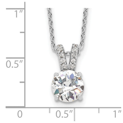 Sterlingsilber Cheryl M Rhodiniert Brillant-cut 8mm Rund Zirkonia mit Split Bail 18 Zoll Halskette
