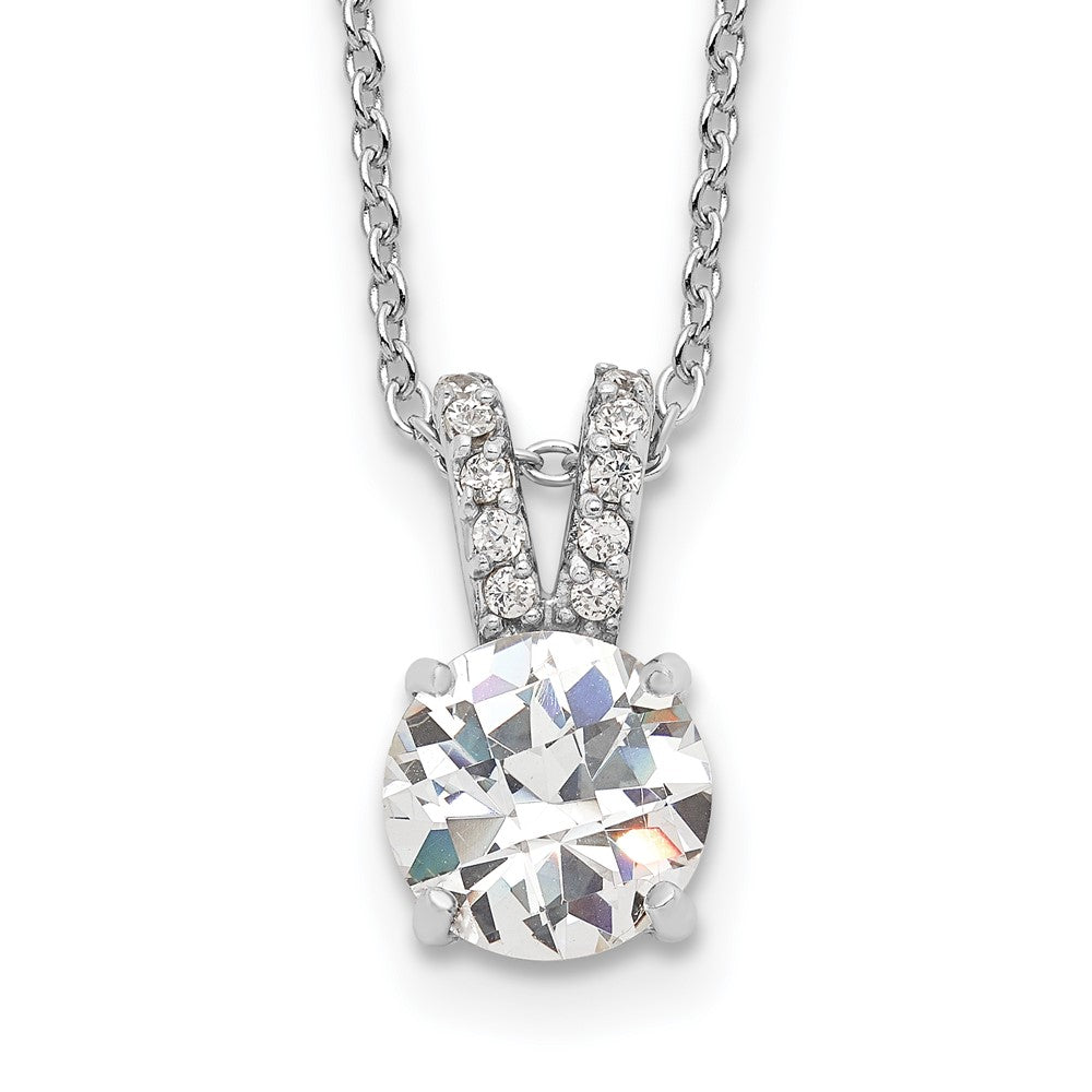 Sterlingsilber Cheryl M Rhodiniert Brillant-cut 8mm Rund Zirkonia mit Split Bail 18 Zoll Halskette