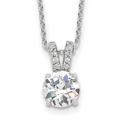 Sterlingsilber Cheryl M Rhodiniert Brillant-cut 8mm Rund Zirkonia mit Split Bail 18 Zoll Halskette