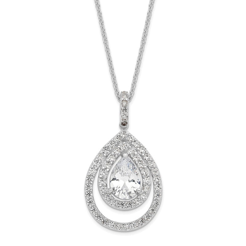 Sterlingsilber Cheryl M Rhodiniert Brillant-cut Zirkonia Doppelt Heiligenschein Tropfen Geformt 18 Zoll Halskette