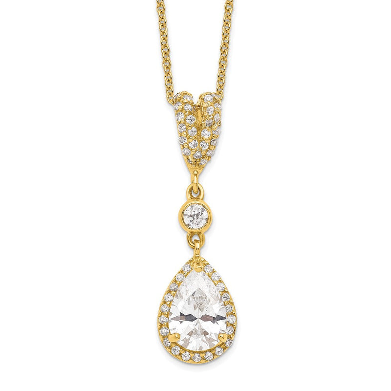 Sterlingsilber Cheryl M Vergoldet Brillant-cut Zirkonia Tropfen und Zargenfassung Heiligenschein 18 Zoll Halskette