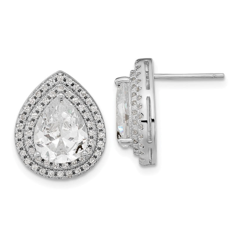 Sterlingsilber Cheryl M Rhodiniert Brillant-cut Tropfen Geformt Zirkonia Doppelt Heiligenschein Ohrstecker