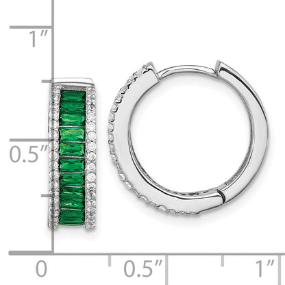 Sterlingsilber Cheryl M Rhodiniert Smaragd-cut Grün Nano Kristall und Brillant-cut Weiß Zirkonia Rund Klappbar Creolen