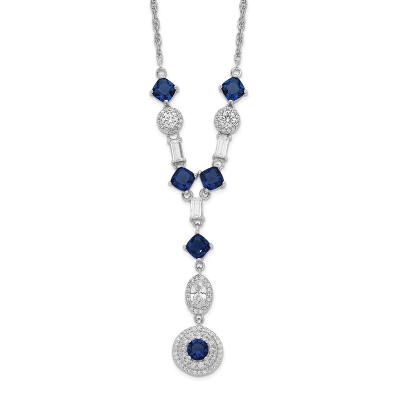 Sterlingsilber Cheryl M Rhodiniert Kissen-cut/brilliant-cut Blau Glas und Brillant-cut/baguette-cut Weiß Zirkonia Fantasie Hängend Y-drop 18 Zoll Halskette