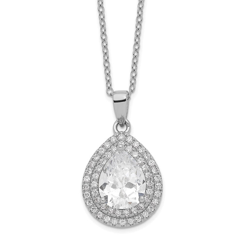 Sterlingsilber Cheryl M Rhodiniert Brillant-cut Tropfen Geformt Zirkonia Doppelt Heiligenschein 18 Zoll Halskette mit 2 Verlängerung