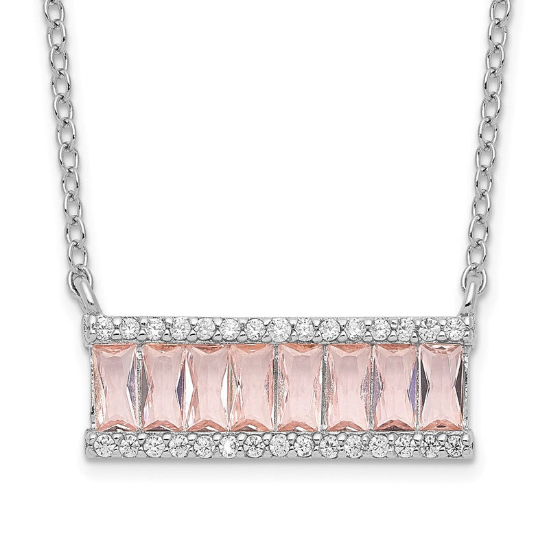 Sterlingsilber Cheryl M Rhodiniert Smaragd-cut Rosa Nano Kristall und Weiß Brillant-cut Zirkonia Stab 18 Zoll Halskette