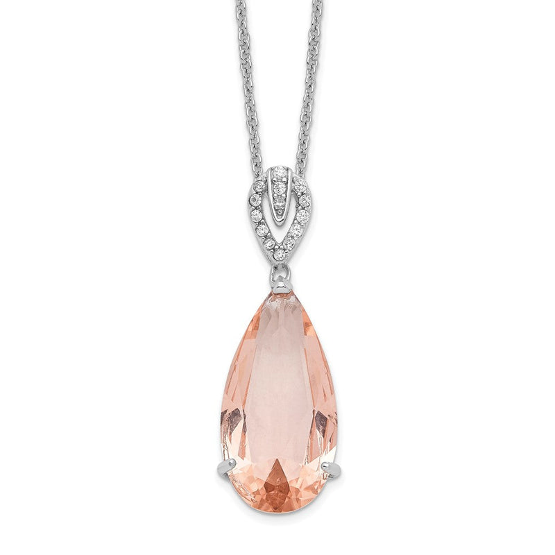 Sterlingsilber Cheryl M Rhodiniert Brillant-cut Synthetisch Morganit und Weiß Zirkonia Tropfen 18 Zoll Halskette