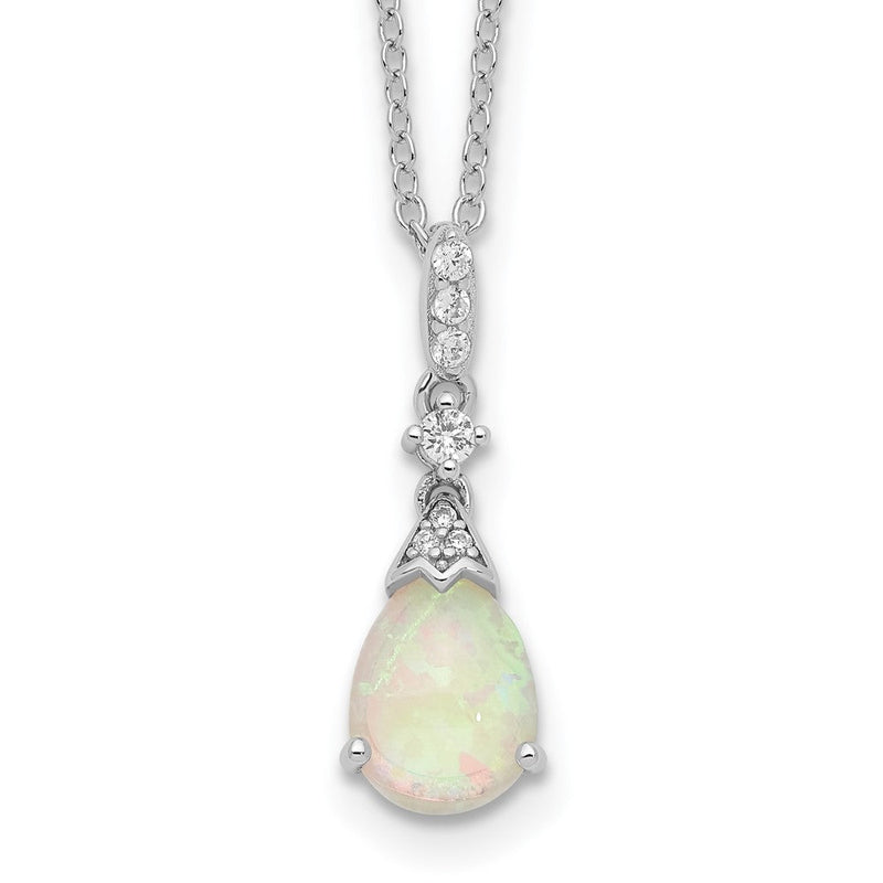 Sterlingsilber Cheryl M Rhodiniert Cabochon Im Labor Erzeugt Opal und Brillant-cut Zirkonia Tropfen 18 Zoll Halskette