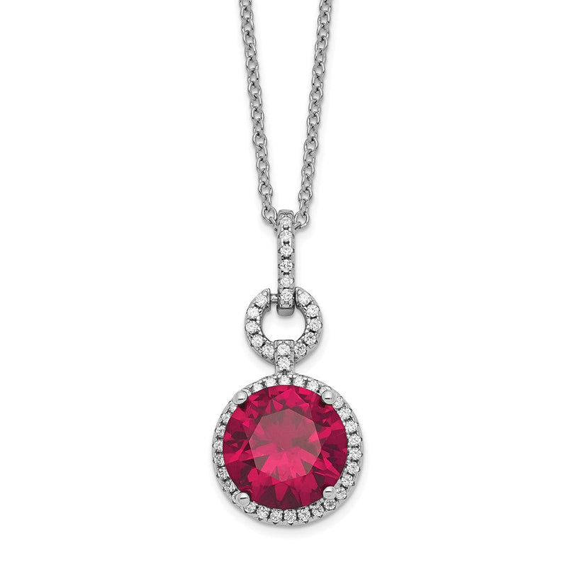 Sterlingsilber Cheryl M Rhodiniert Brillant-cut Im Labor Erzeugt Rubin und Weiß Zirkonia Rund Heiligenschein 18 Zoll Halskette