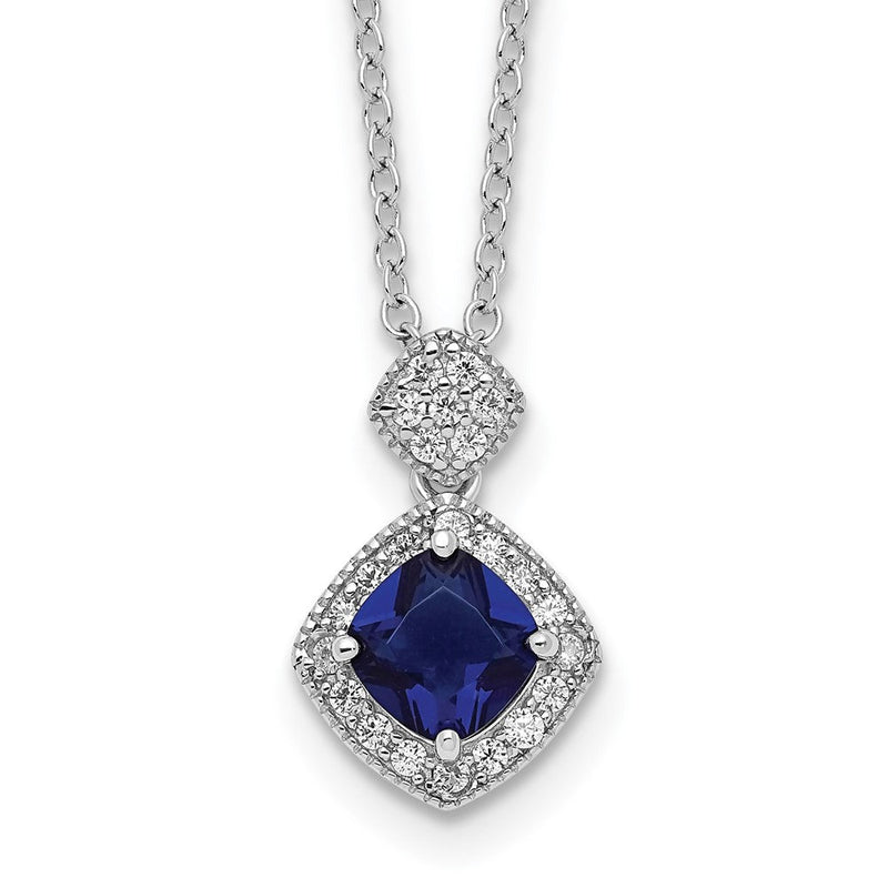 Sterlingsilber Cheryl M Rhodiniert Kissen-cut Blau Glas und Brillant-cut Weiß Zirkonia 18 Zoll Halskette