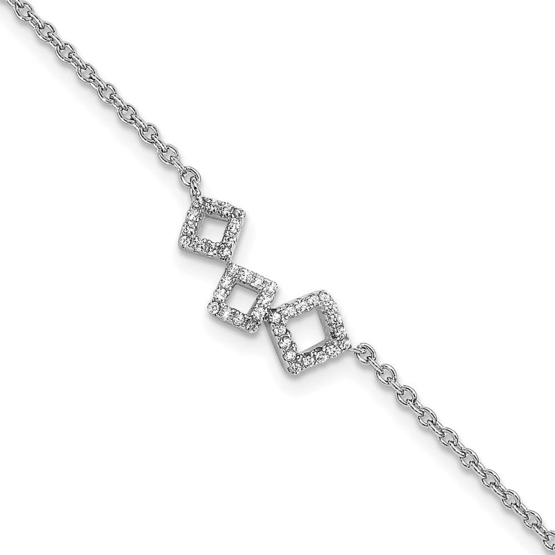 Sterlingsilber Cheryl M Rhodiniert Brillant-cut Zirkonia Geometric 9.5 Zoll Fußkettchen mit 1 Verlängerung