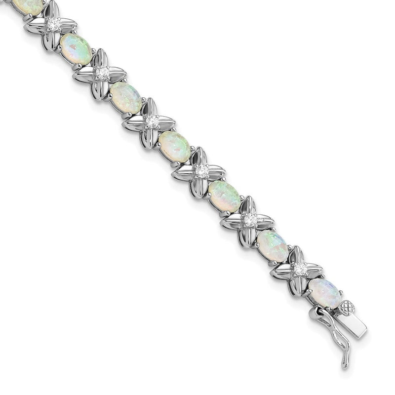 Sterlingsilber Cheryl M Rhodiniert Fantasie X und O Cabochon Im Labor Erzeugt Opal Brillant-cut Zirkonia 7.25 Zoll Armband