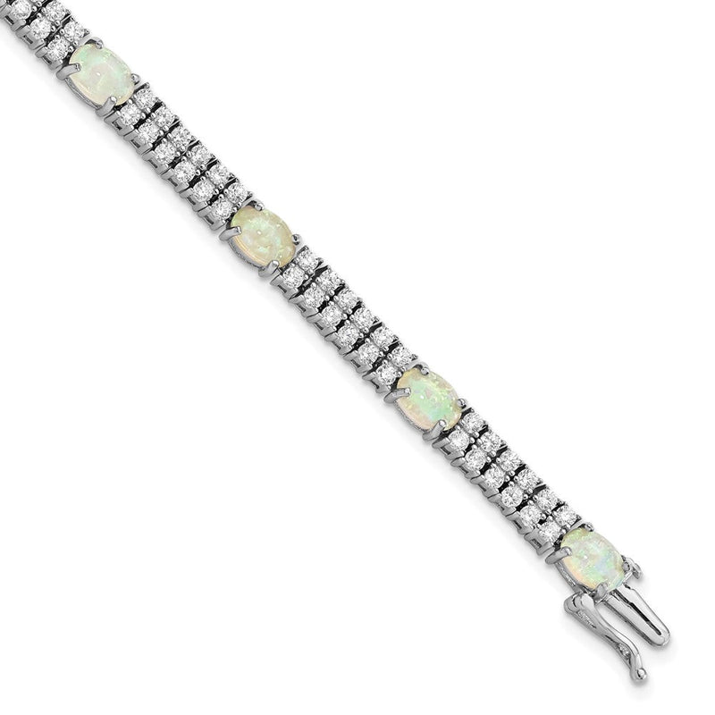 Sterlingsilber Cheryl M Rhodiniert Fantasie Cabochon Im Labor Erzeugt Opal und Brillant-cut Zirkonia 7.5 Zoll Armband