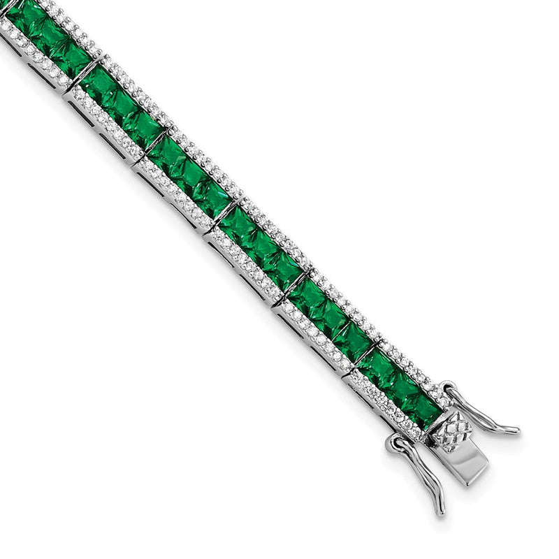 Sterlingsilber Cheryl M Rhodiniert Princess-cut Grün Nano Kristall und Brillant-cut Weiß Zirkonia 7.25 Zoll Armband