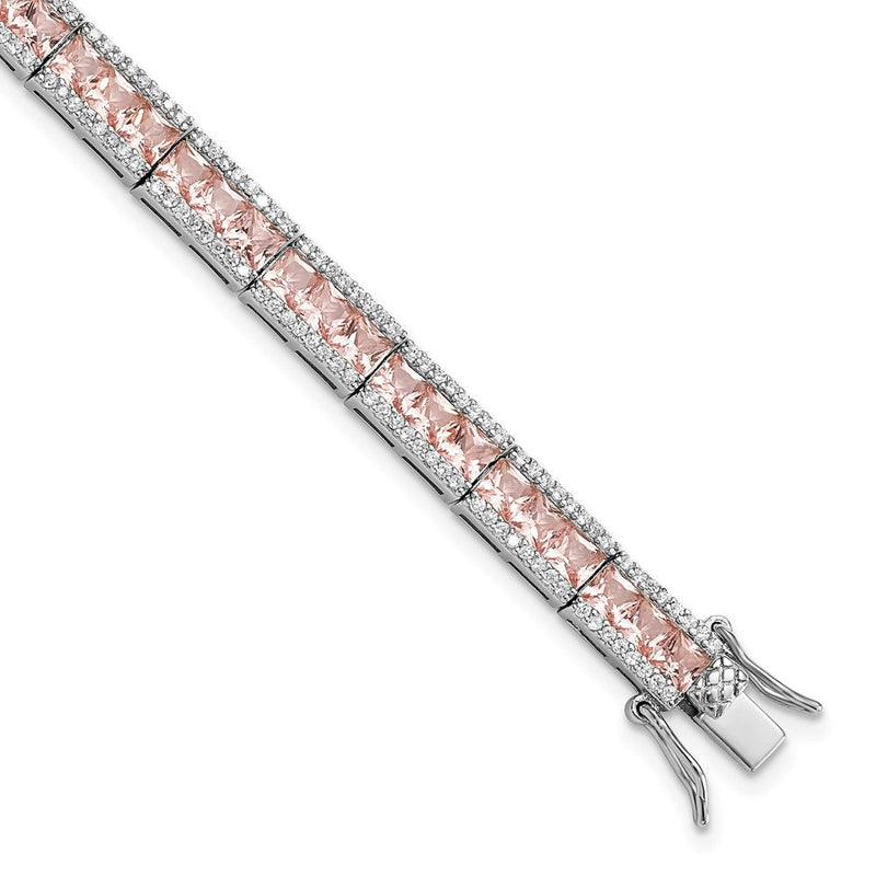 Sterlingsilber Cheryl M Rhodiniert Princess-cut Rosa Nano Kristall und Weiß Brillant-cut Zirkonia 7.25 Zoll Armband