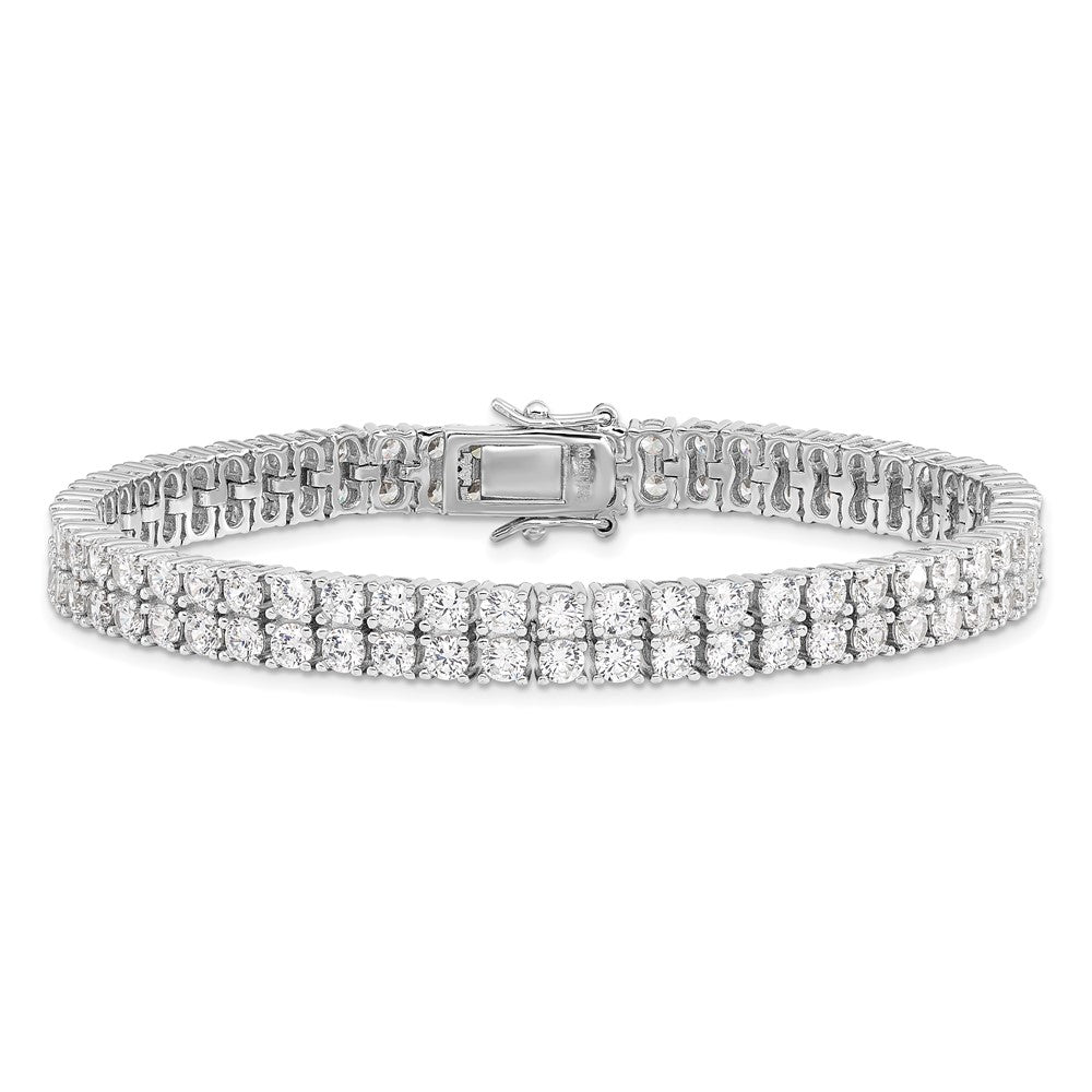 Sterlingsilber Cheryl M Rhodiniert Brillant-cut Zirkonia Zwei Reihe 7.5 Zoll Tennis Armband
