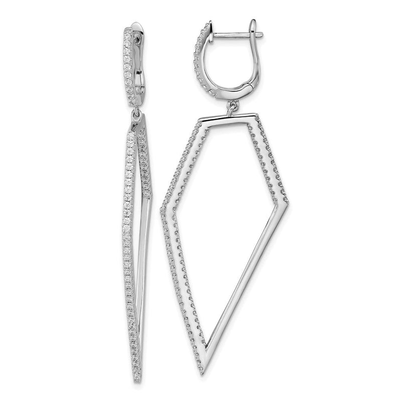 Sterlingsilber Cheryl M Rhodiniert Brillant-cut Klar Zirkonia Klappbar Creole mit Geometric Ohrhänger