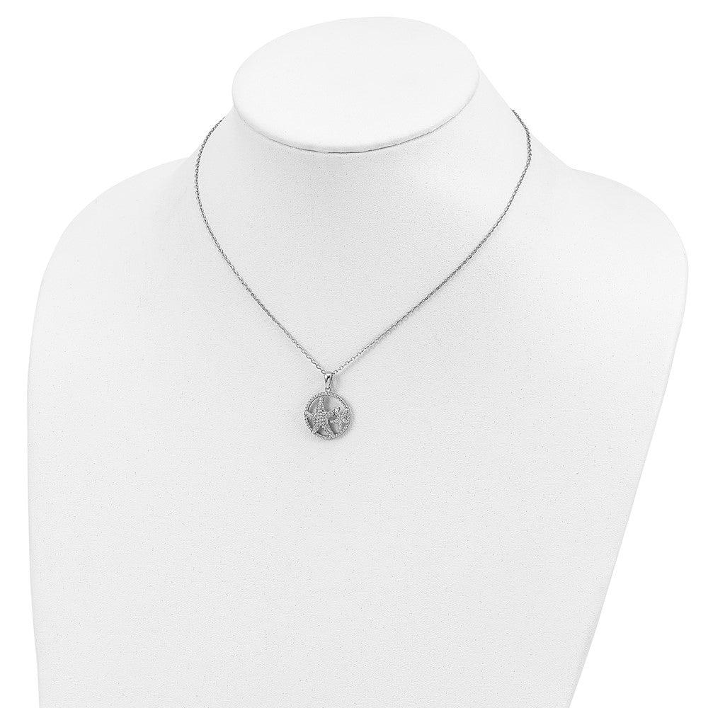 Sterlingsilber Cheryl M Rhodiniert Brillant-cut Seestern Kreis 16 Zoll Halskette mit 2 Verlängerung