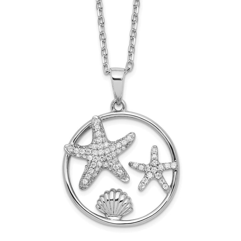 Sterlingsilber Cheryl M Rhodiniert Brillant-cut Zirkonia Meer Leben Kreis 16 Zoll Halskette mit 2 Verlängerung