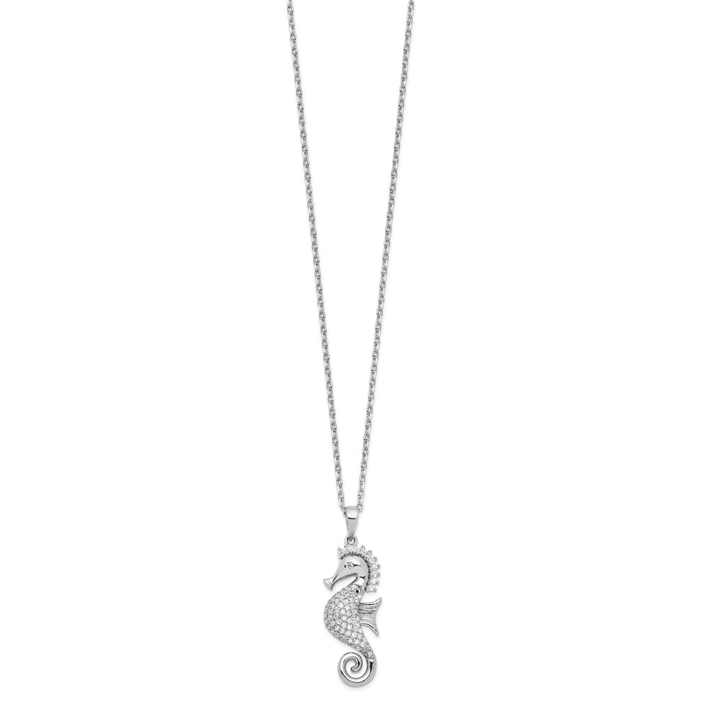Sterlingsilber Cheryl M Rhodiniert Brillant-cut Zirkonia Seepferdchen 16 Zoll Halskette mit 2 Verlängerung