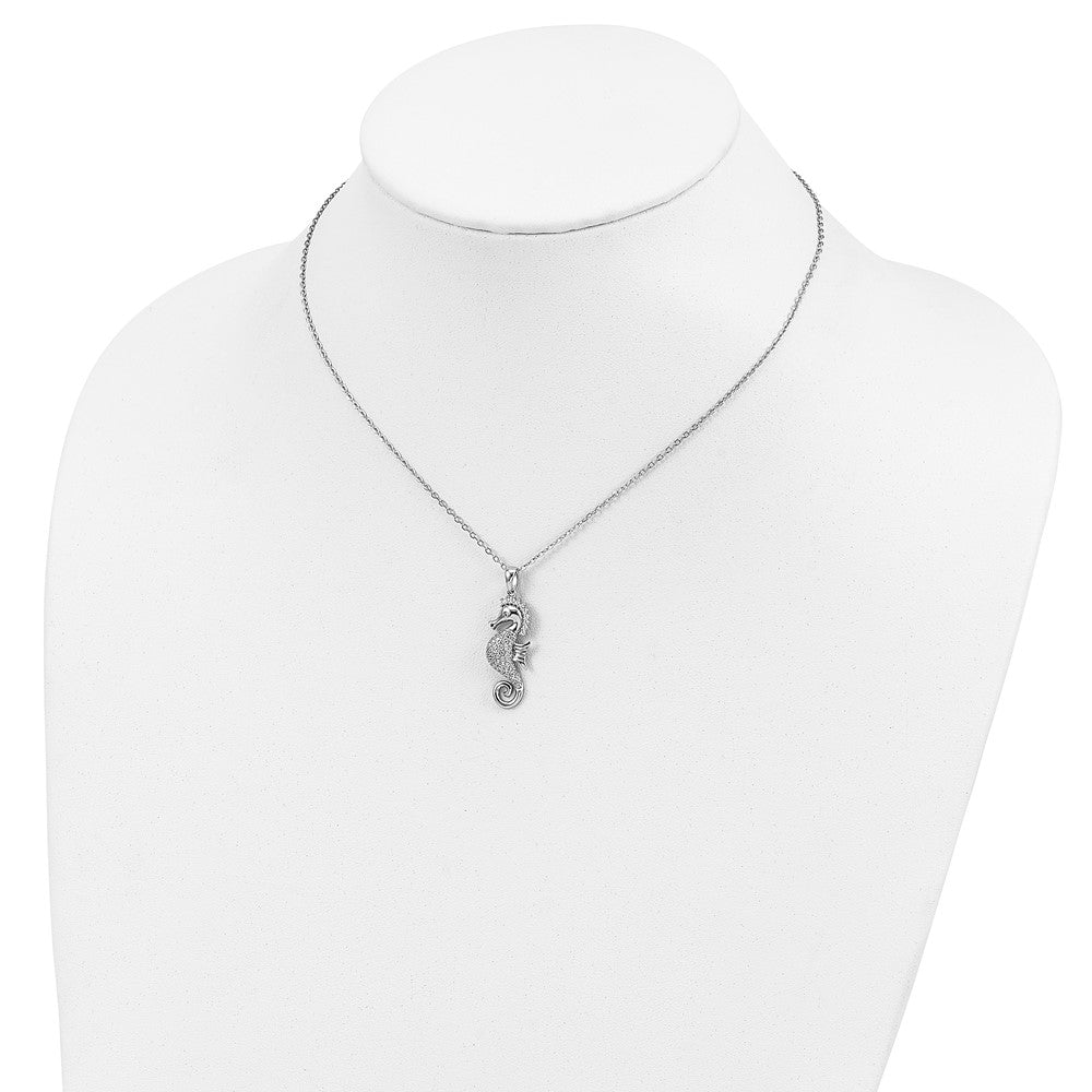 Sterlingsilber Cheryl M Rhodiniert Brillant-cut Zirkonia Seepferdchen 16 Zoll Halskette mit 2 Verlängerung