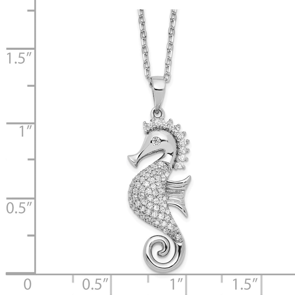 Sterlingsilber Cheryl M Rhodiniert Brillant-cut Zirkonia Seepferdchen 16 Zoll Halskette mit 2 Verlängerung