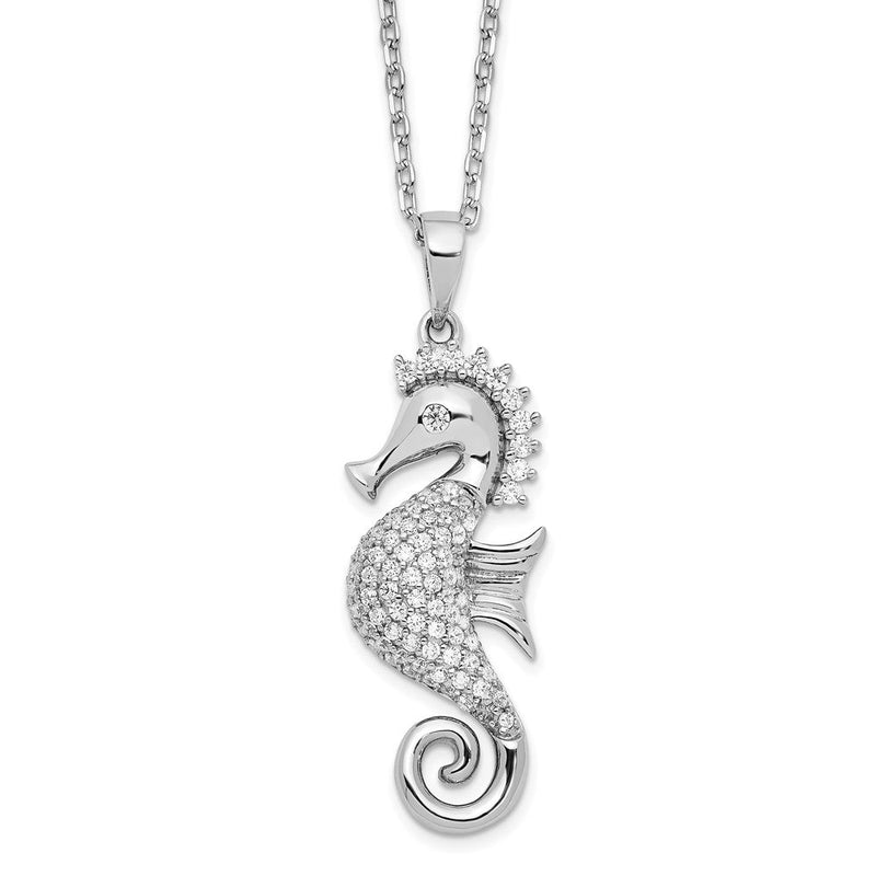 Sterlingsilber Cheryl M Rhodiniert Brillant-cut Zirkonia Seepferdchen 16 Zoll Halskette mit 2 Verlängerung